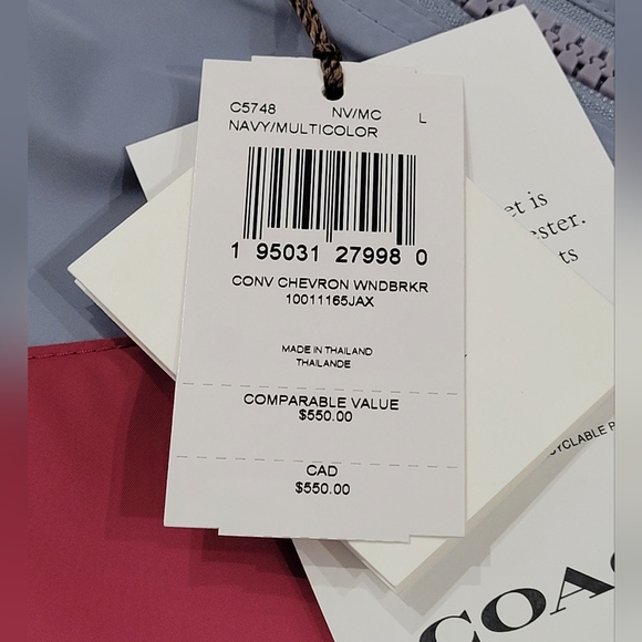 Coach Convertible Chevron Windbreaker Multicolor Jacket Women's Size Large NWT - Picture 5 of 8